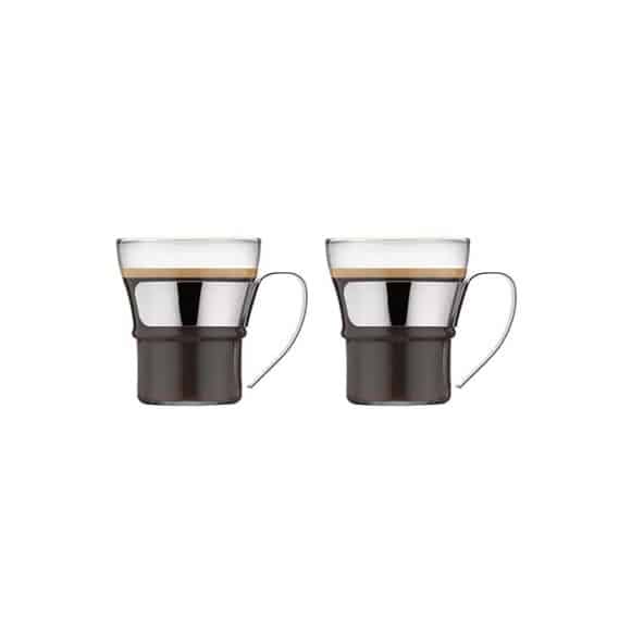 BODUM - ASSAM SET 2 TASSES VERRE POIGNET METAL 300ML