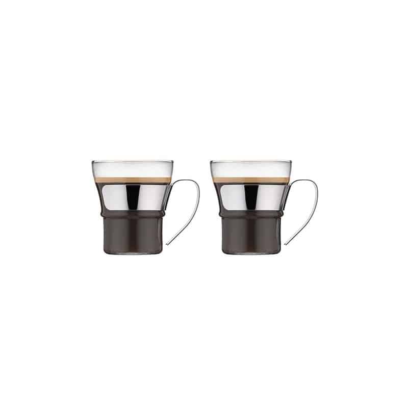 Bodum SET x 2 ASSAM Tasse verre Poignée métal 10oz/300ml