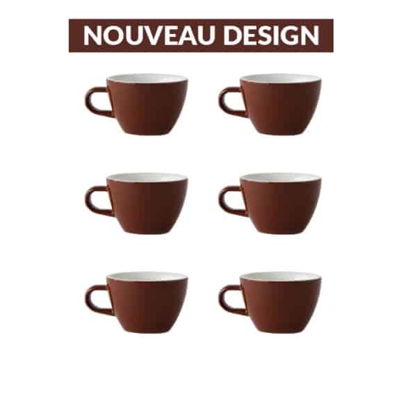 Set x 6 FLAT WHITE tasse porcelaine 150ml Marron