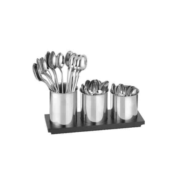 Porte-couverts triple inox et bois