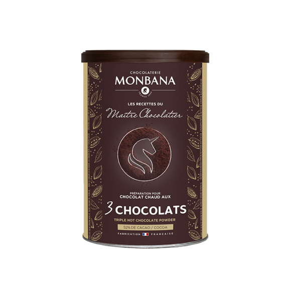 MONBANA - CHOCOLAT EN POUDRE 3 CHOCOLATS 52% CACAO 175G