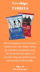 Accompagnez voq formules repas avec ces chips cuites de manière artisnale avec de l’huile de tournesol. Le format 40g est parfait pour une portion individuelle.